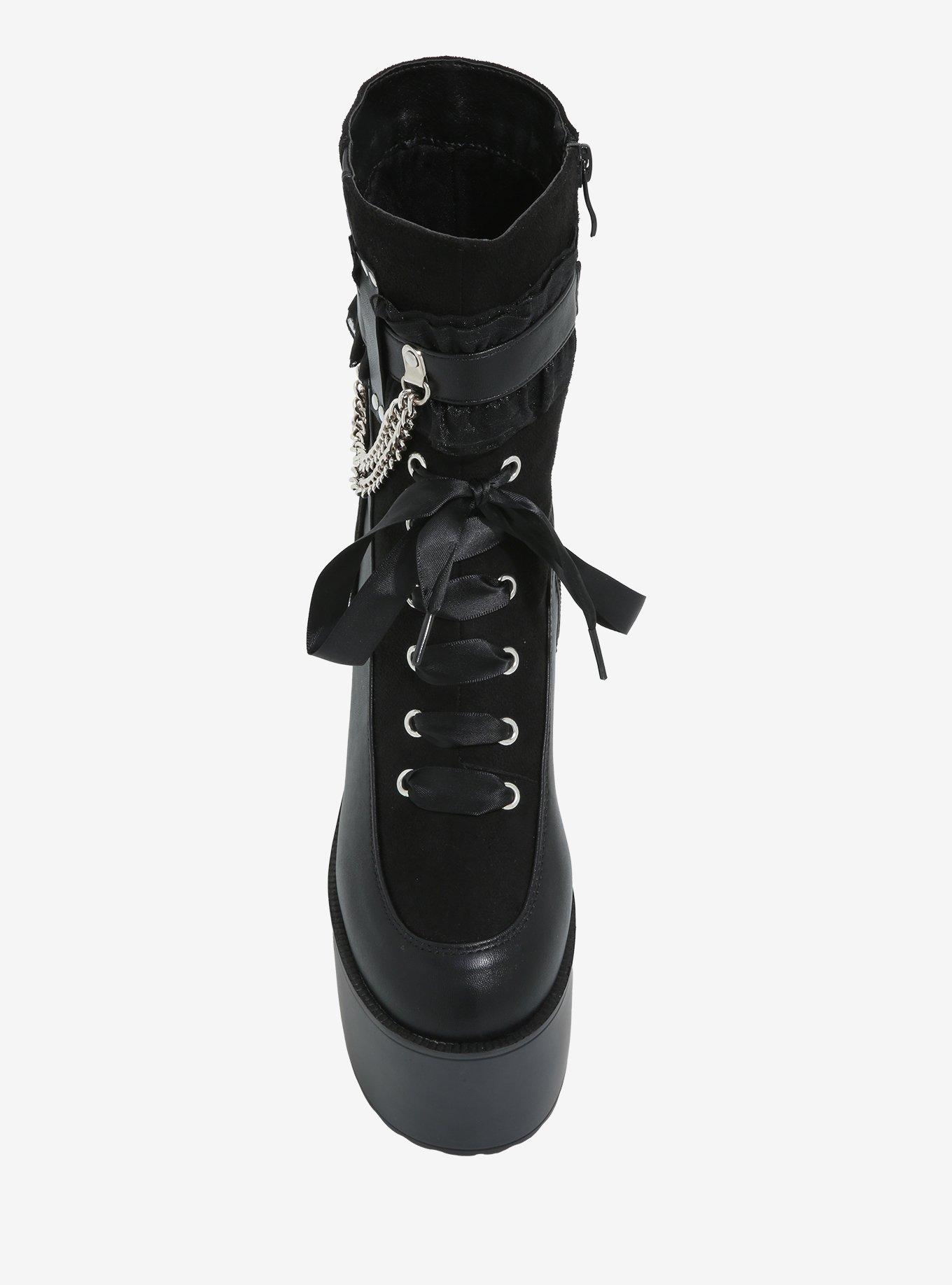 Black Ruffle Chain Platform Boots, MULTI, alternate