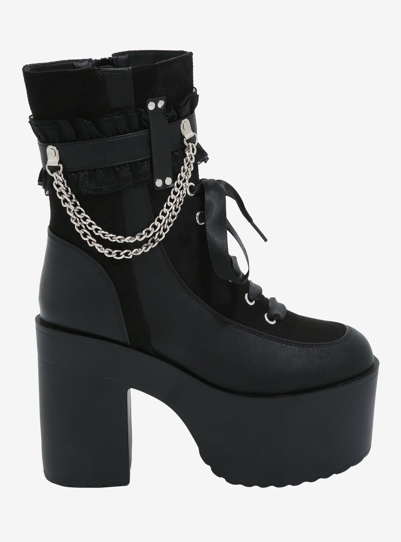 Black Ruffle Chain Platform Boots, MULTI, alternate