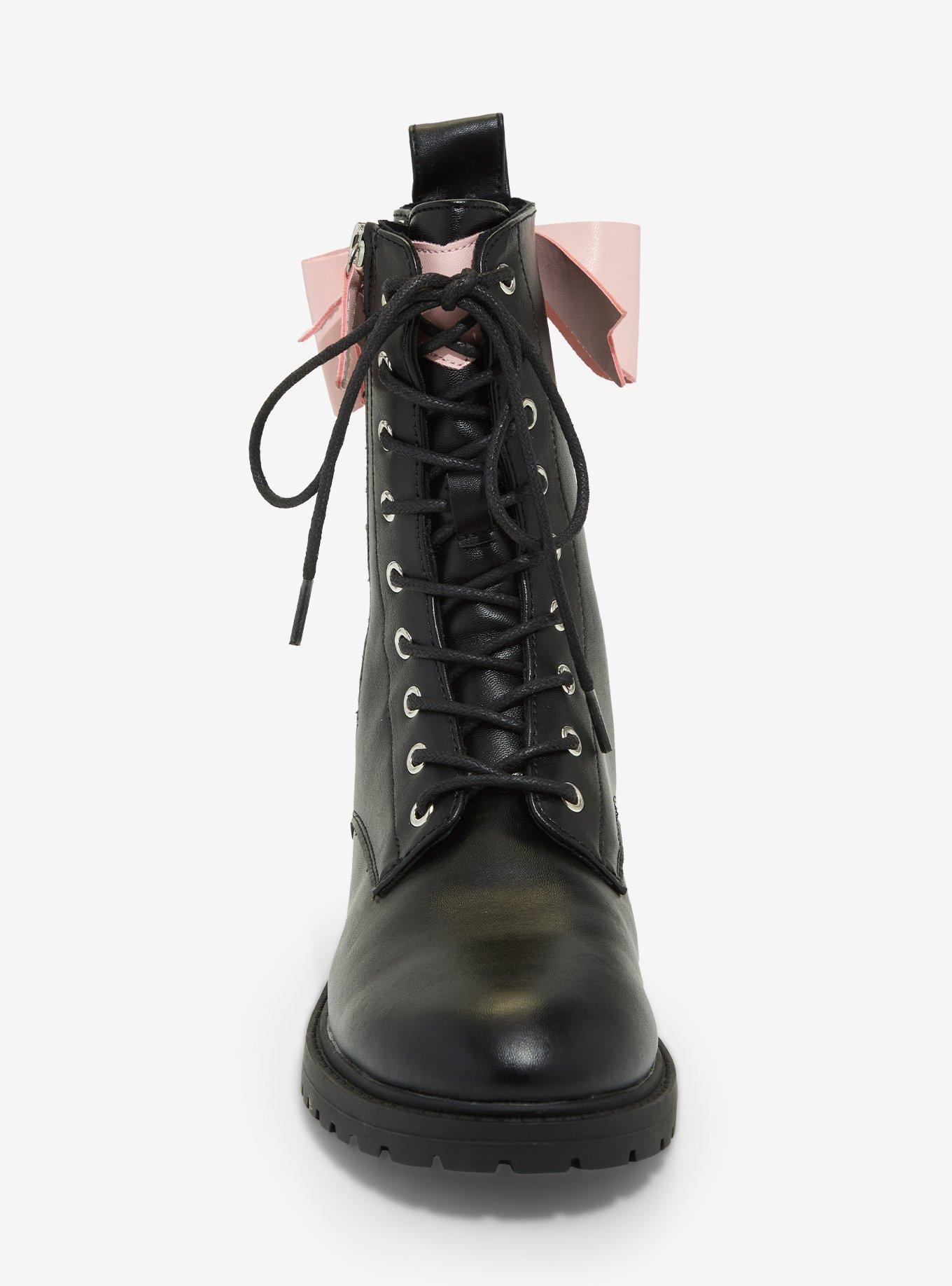 Black & Pink Lace-Up Bow Combat Boots, MULTI, alternate