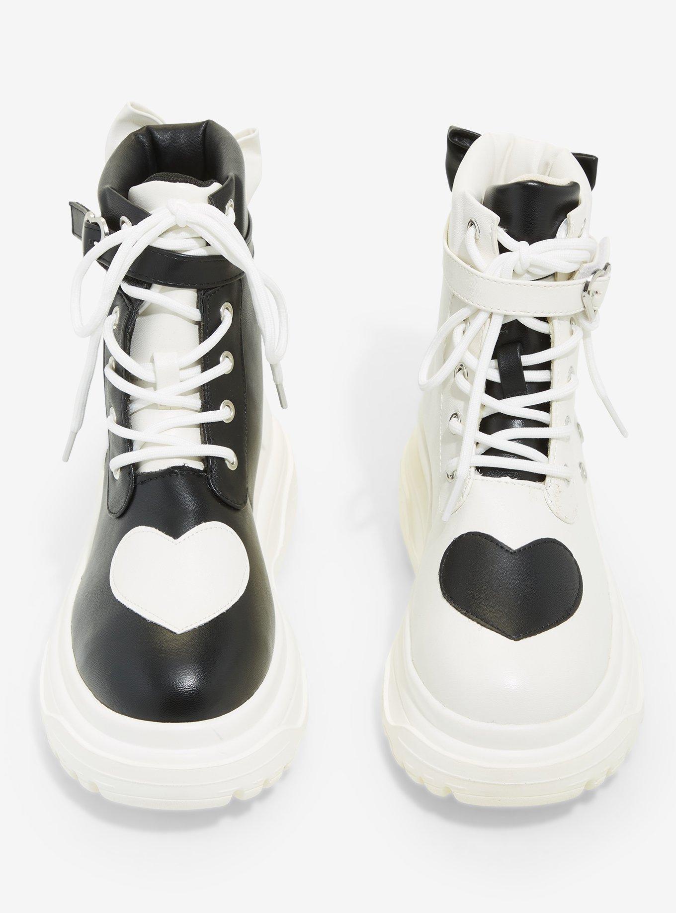 Black & White Heart Chunky Hi-Top Sneakers, MULTI, alternate