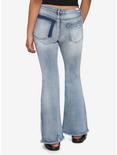 Frayed Hem Detructed Flare Denim Jeans, INDIGO, alternate