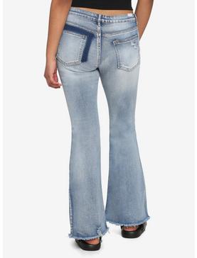 Frayed Hem Detructed Flare Denim Jeans, , hi-res