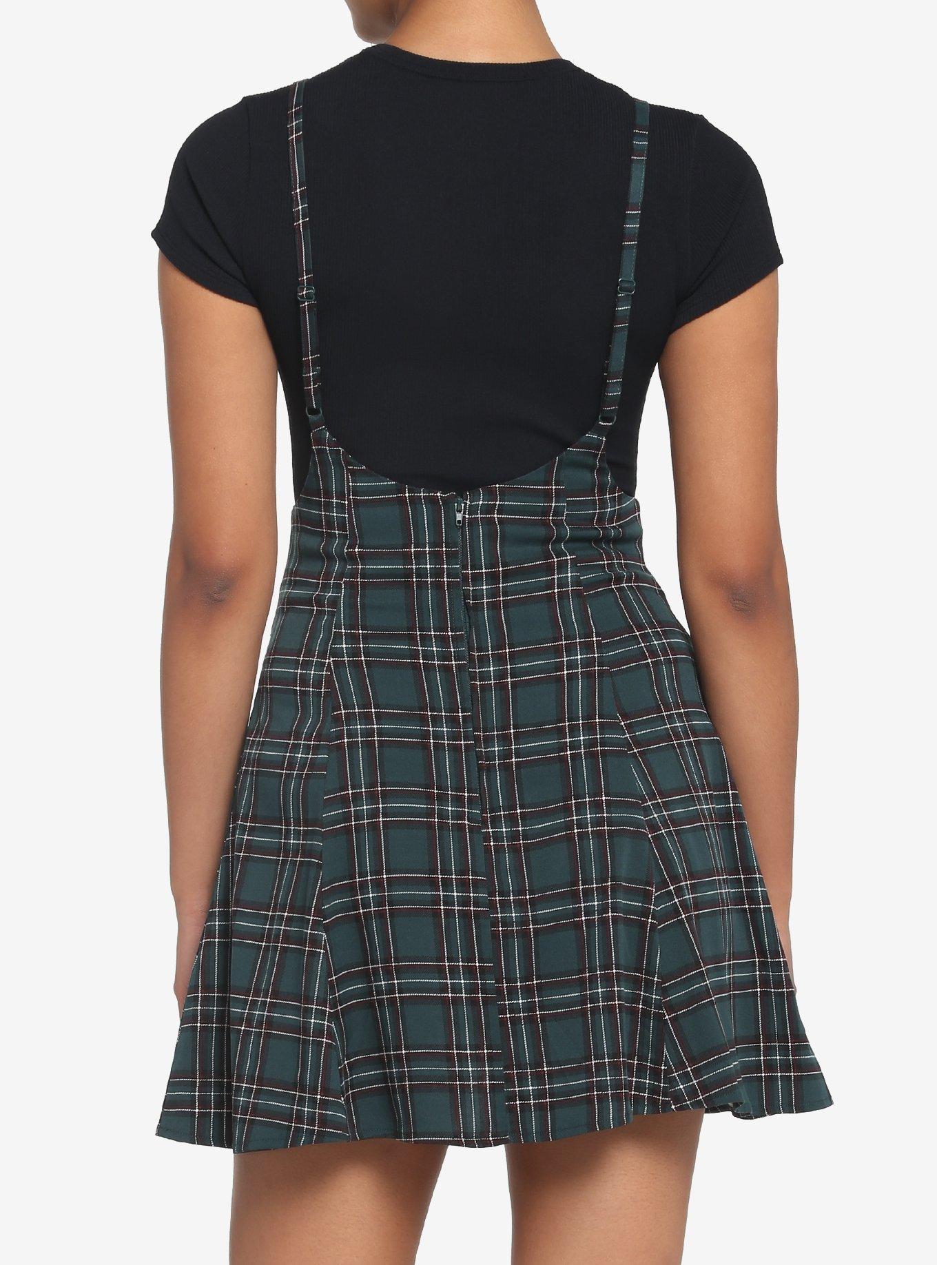 Green Plaid High-Waisted Suspender Skirt, PLAID, alternate