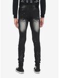Black Paint Splatter Distressed Skinny Jeans, BLACK, alternate