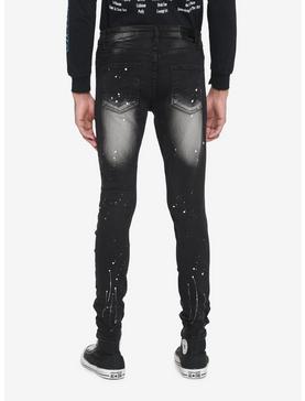 Black Paint Splatter Distressed Skinny Jeans, , hi-res