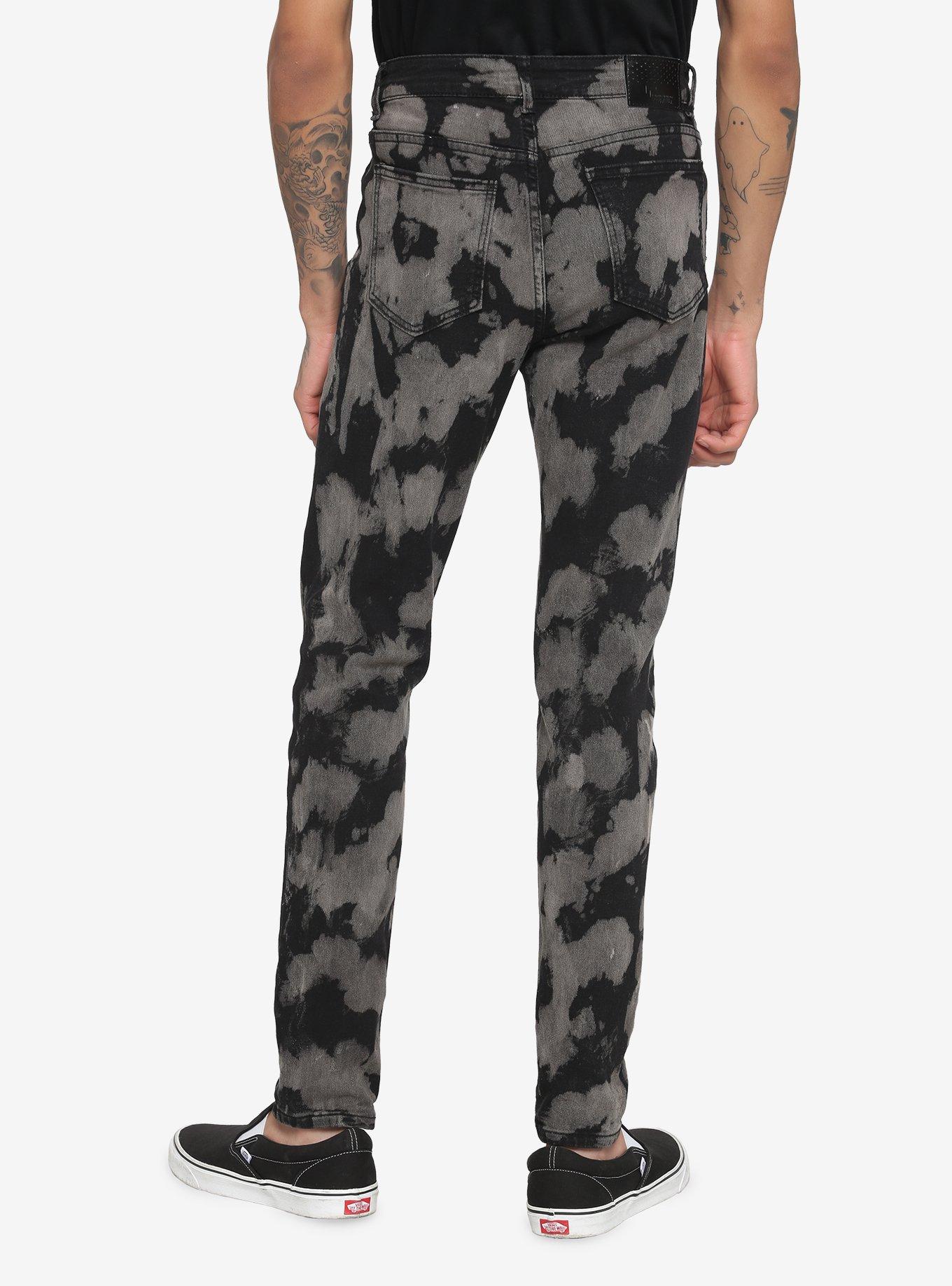 Black & Grey Wash Destructed Skinny Jeans, BLACK  GREY, alternate