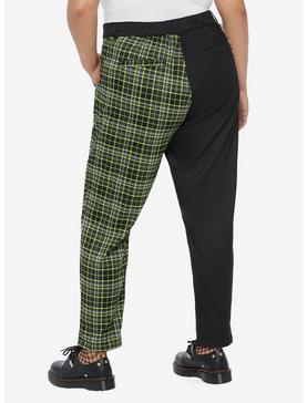 Black & Green Plaid Split Chain Pants Plus Size, , hi-res
