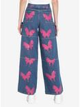 Pink Butterfly Denim Cargo Pants, INDIGO, alternate
