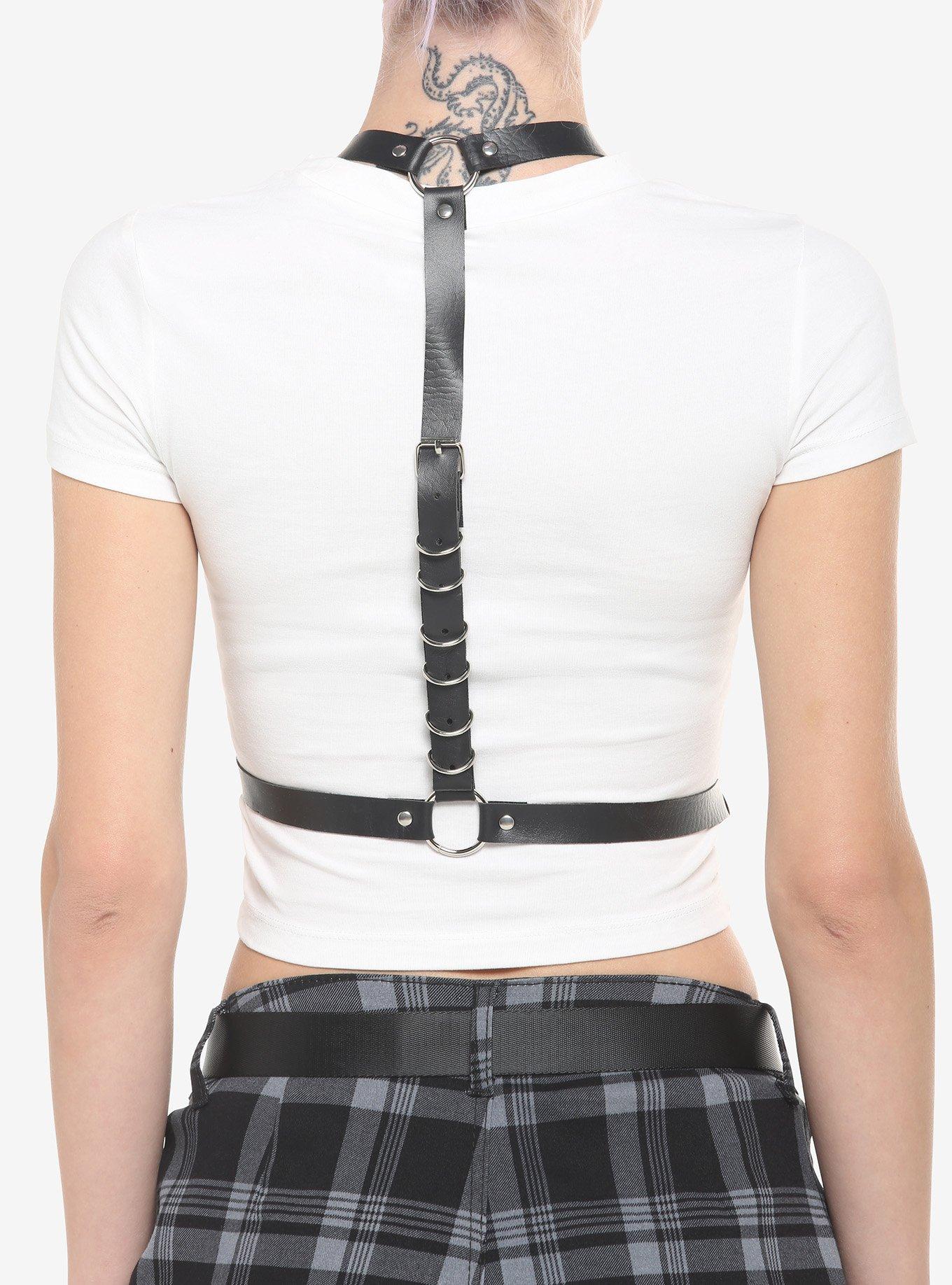 Faux Leather D-Ring Buckle Harness, BLACK, alternate