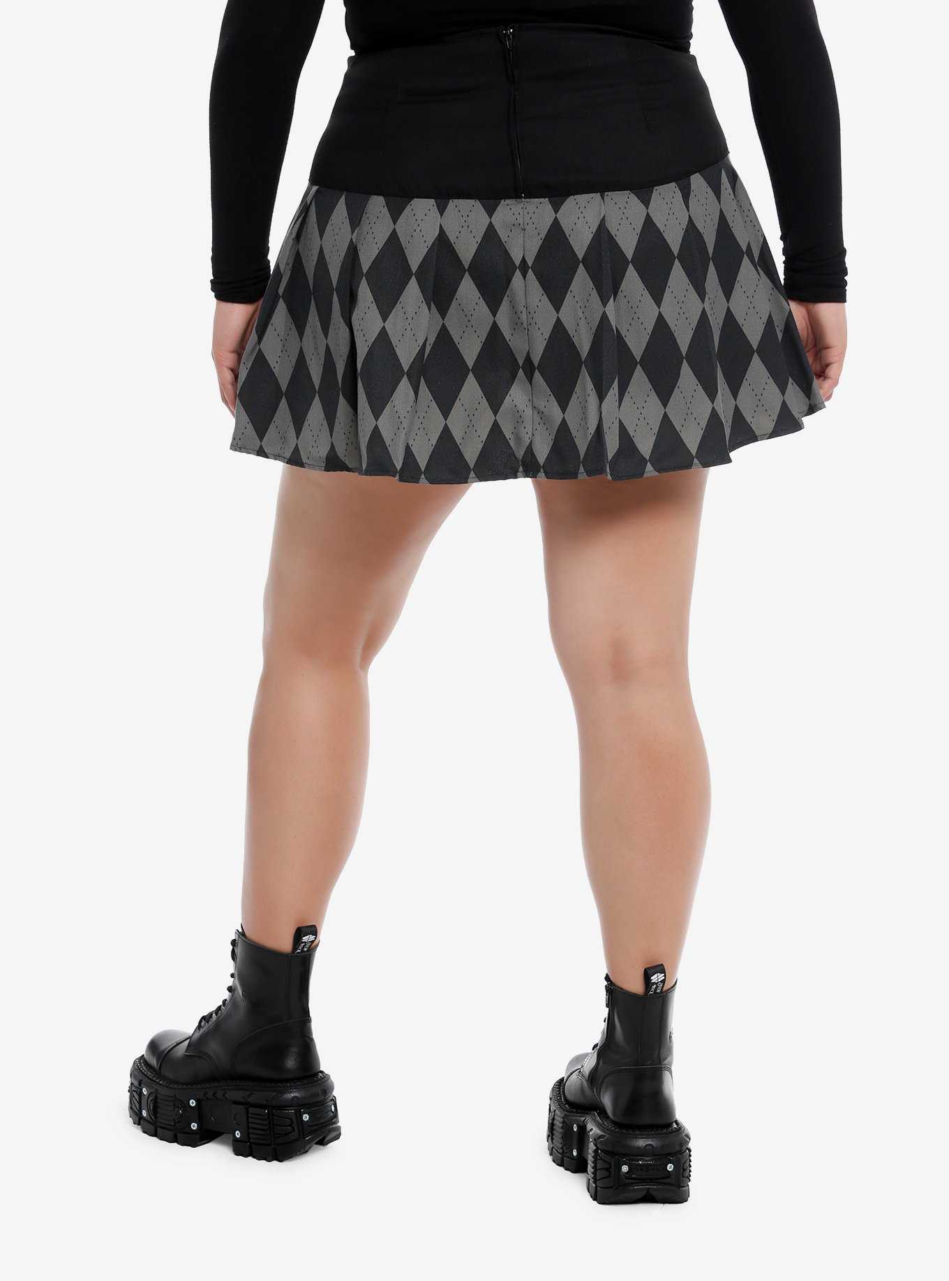 Social Collision® Black & Grey Argyle Pleated Skirt Plus Size, , hi-res