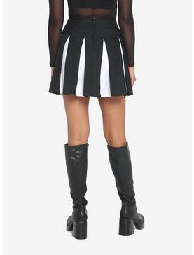 Black & White Contrast Pleated Lace-Up Skirt, , hi-res