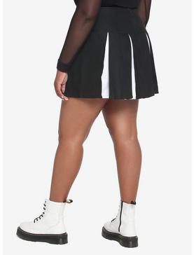 Black & White Contrast Pleated Lace-Up Skirt Plus Size, , hi-res