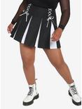 Black & White Contrast Pleated Lace-Up Skirt Plus Size, BLACK, alternate