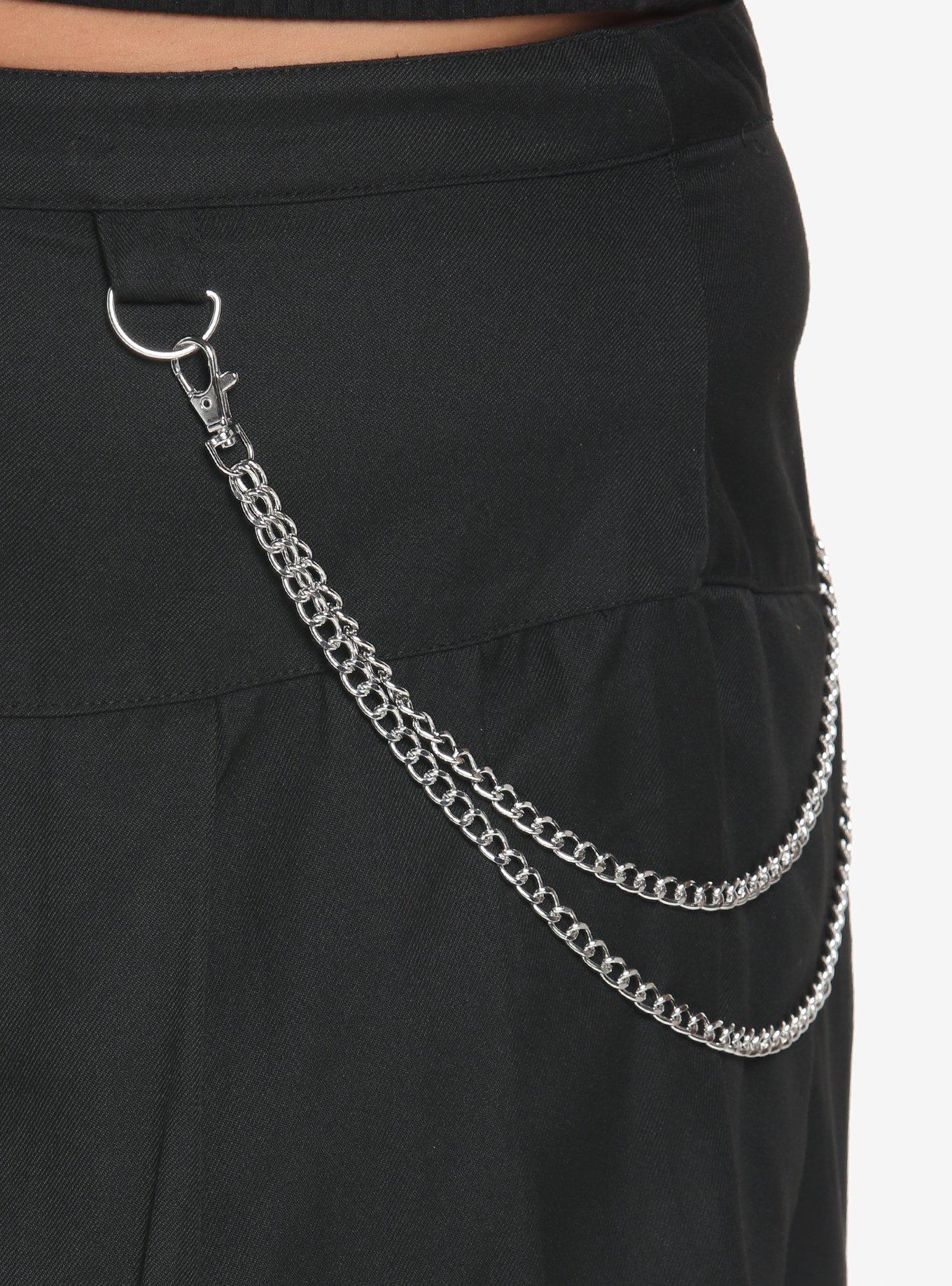Black Double Chain Pleated Skirt Plus Size, BLACK, alternate