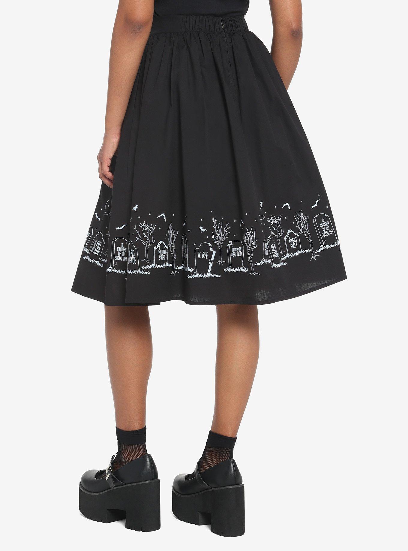 Graveyard Bats Midi Skirt, BLACK, alternate