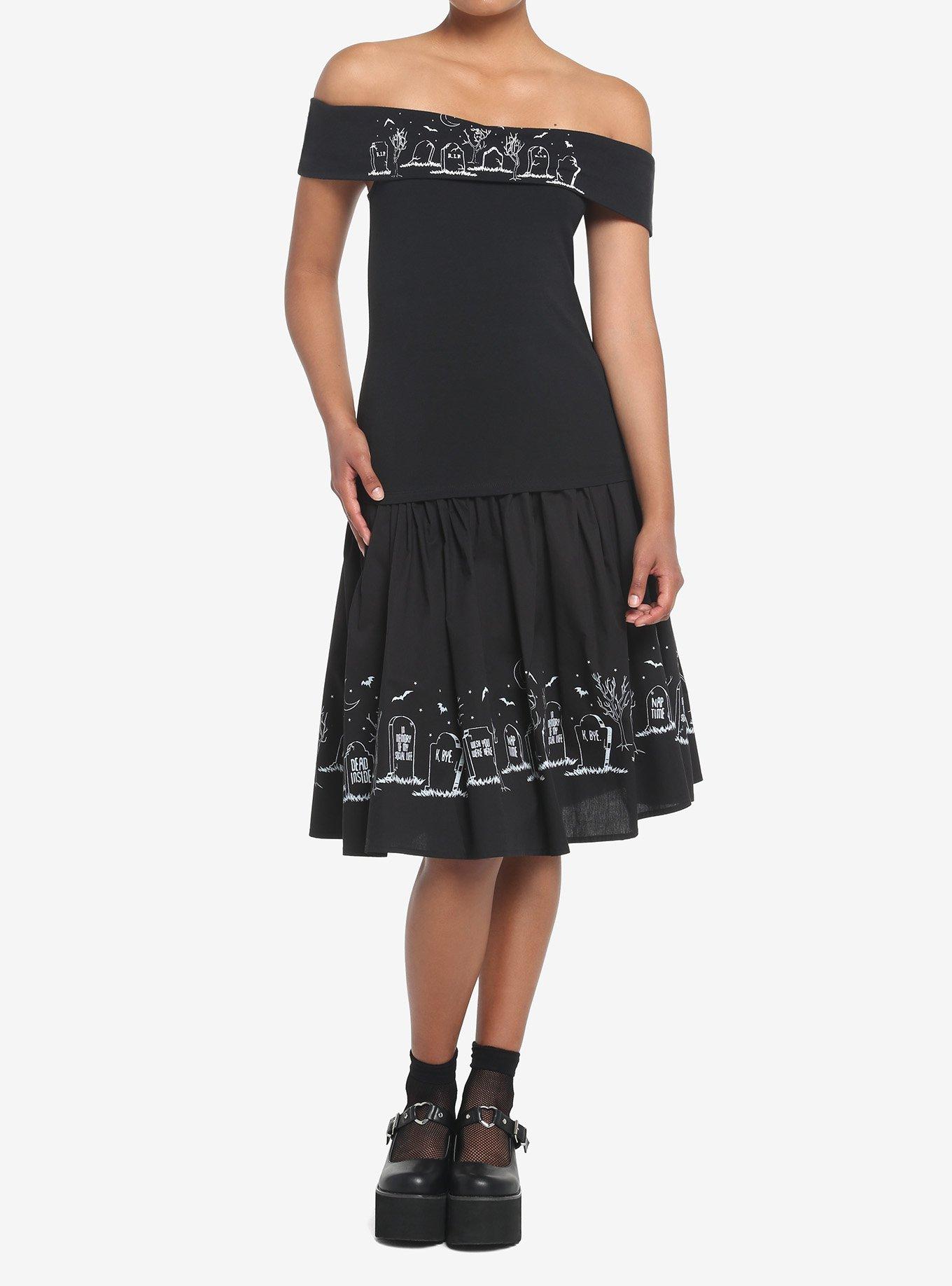 Graveyard Bats Midi Skirt, BLACK, alternate