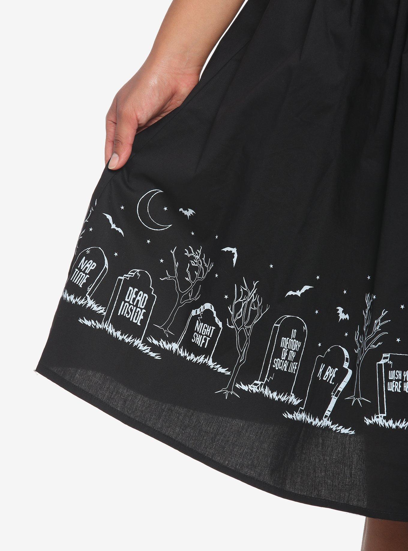 Graveyard Bats Midi Skirt, BLACK, alternate