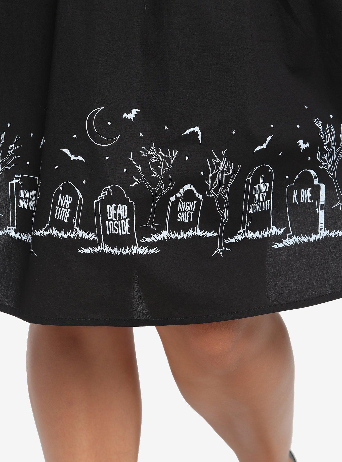 Graveyard Bats Midi Skirt Plus Size, BLACK, alternate