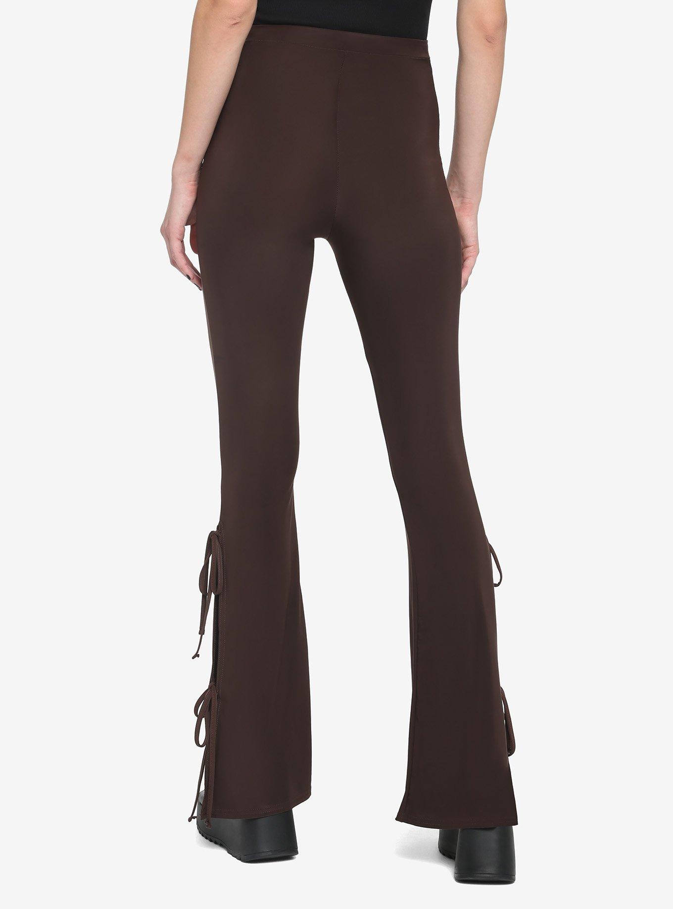 Brown Side Tie Flare Leggings, , hi-res