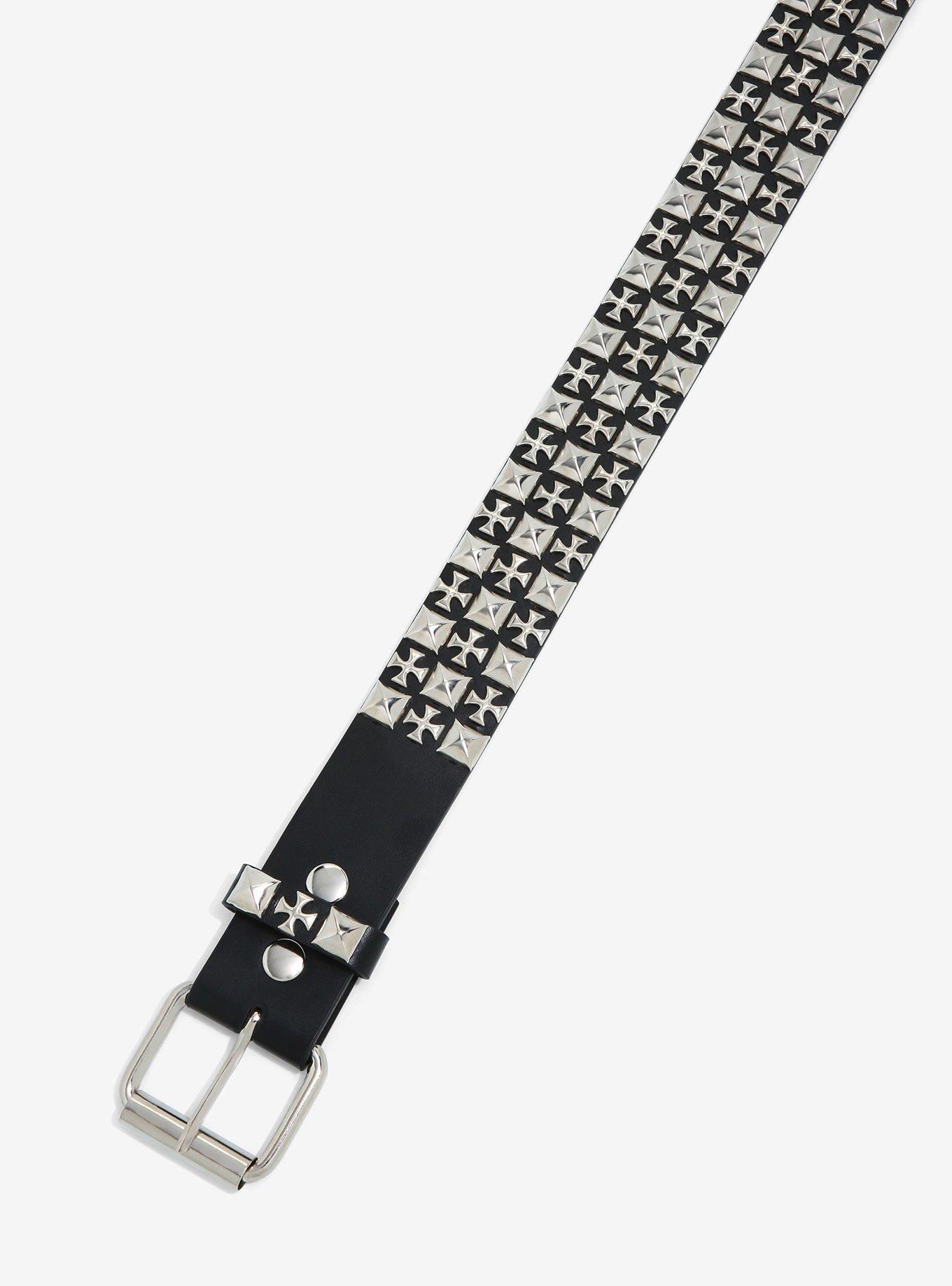 Three Row Pyramid Stud & Cross Studded Belt, , hi-res