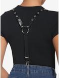 Black Faux Leather Grommet Suspenders, , alternate