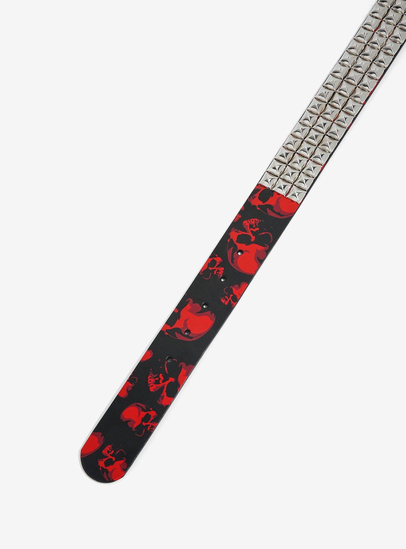 Red Skull Pyramid Stud Belt, RED, alternate