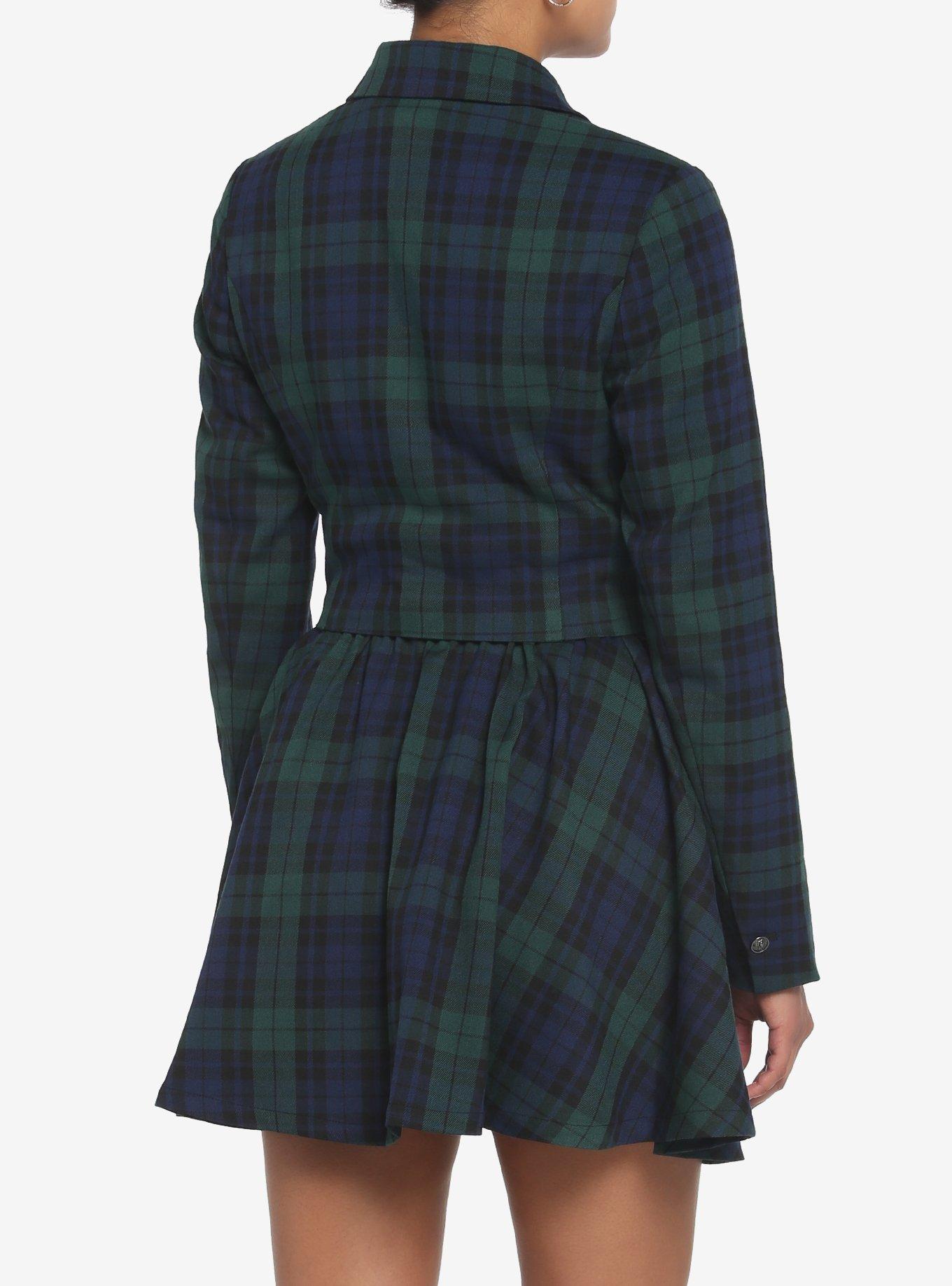 Green & Blue Plaid Girls Crop Blazer, PLAID, alternate