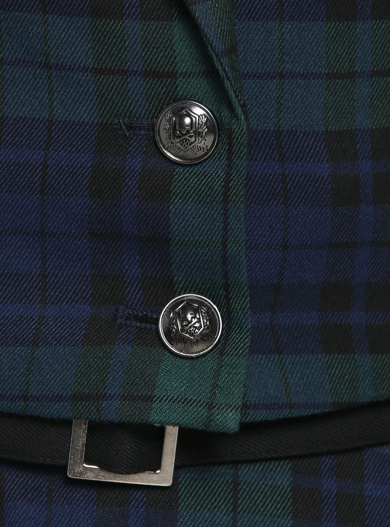 Green & Blue Plaid Girls Crop Blazer, PLAID, alternate