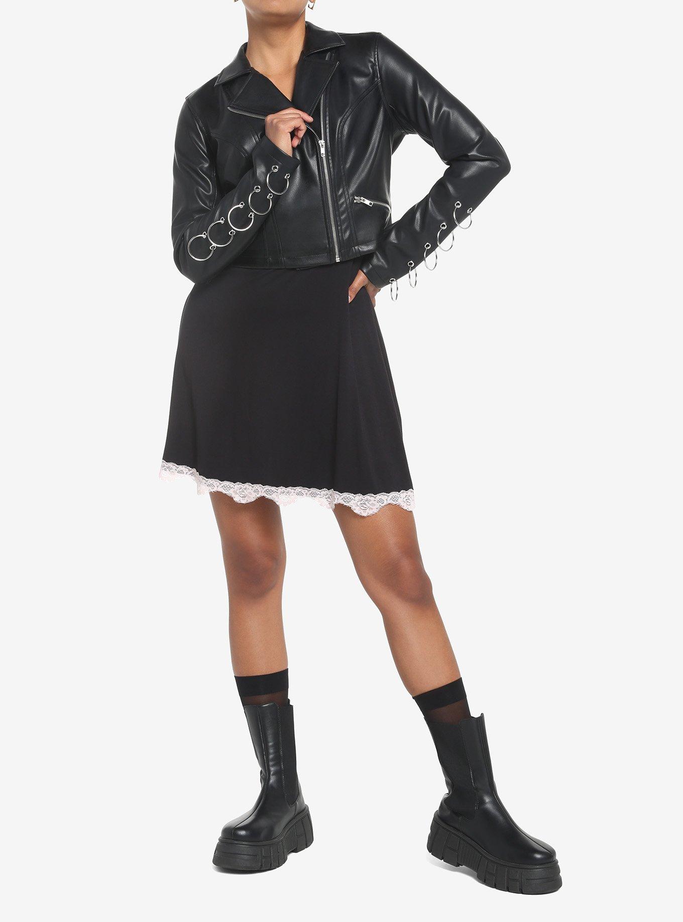 Black & Silver O-Ring Girls Moto Jacket, BLACK, alternate