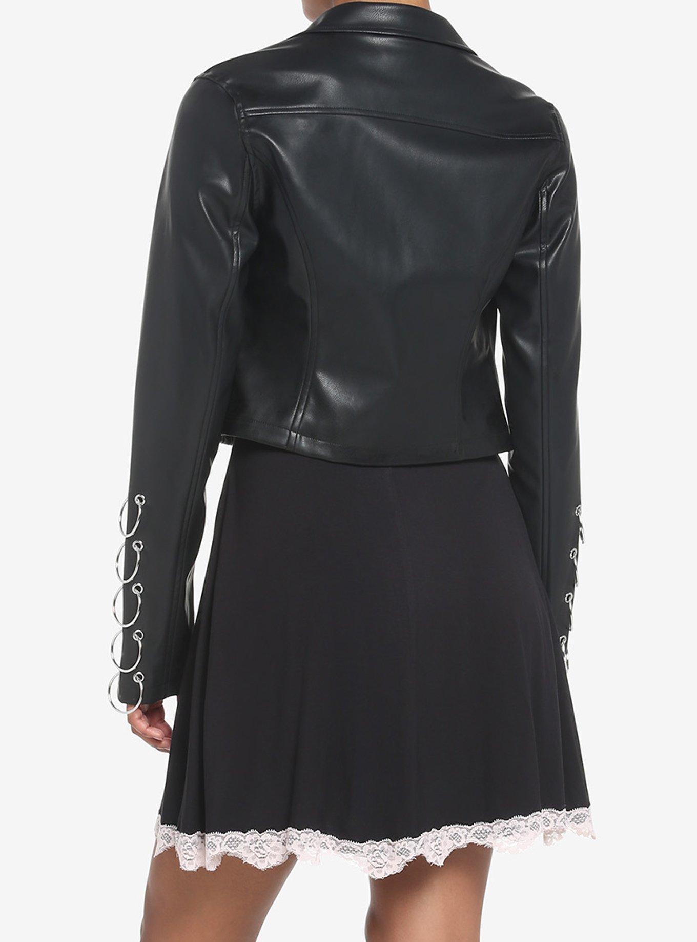 Black & Silver O-Ring Girls Moto Jacket, BLACK, alternate