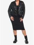 Black & Silver O-Ring Girls Moto Jacket Plus Size, BLACK, alternate