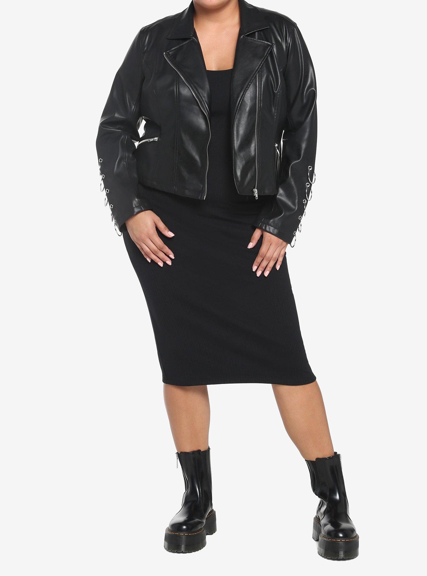 Black & Silver O-Ring Girls Moto Jacket Plus Size, BLACK, alternate