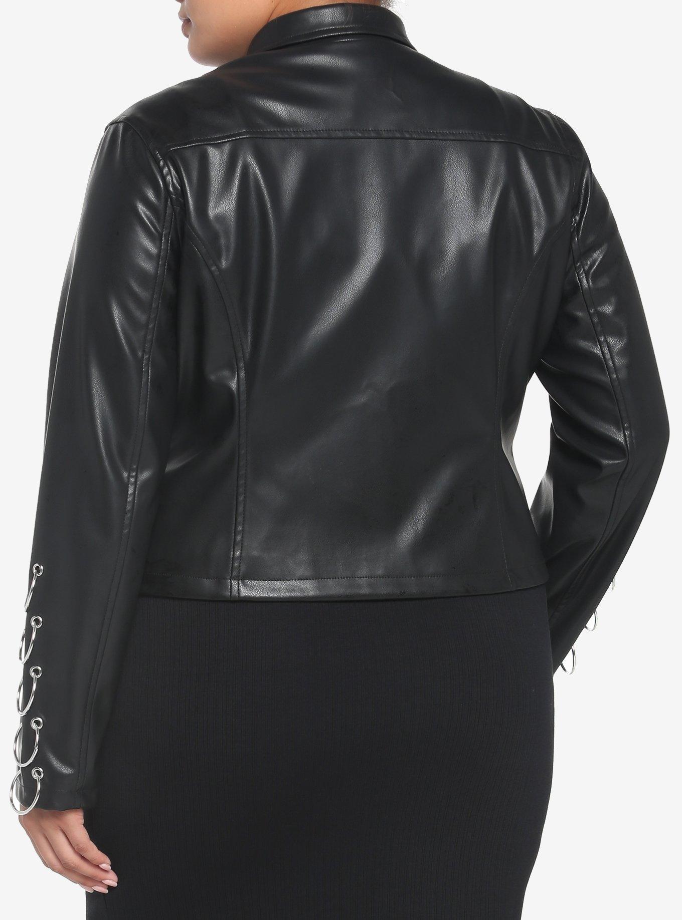 Black & Silver O-Ring Girls Moto Jacket Plus Size, BLACK, alternate