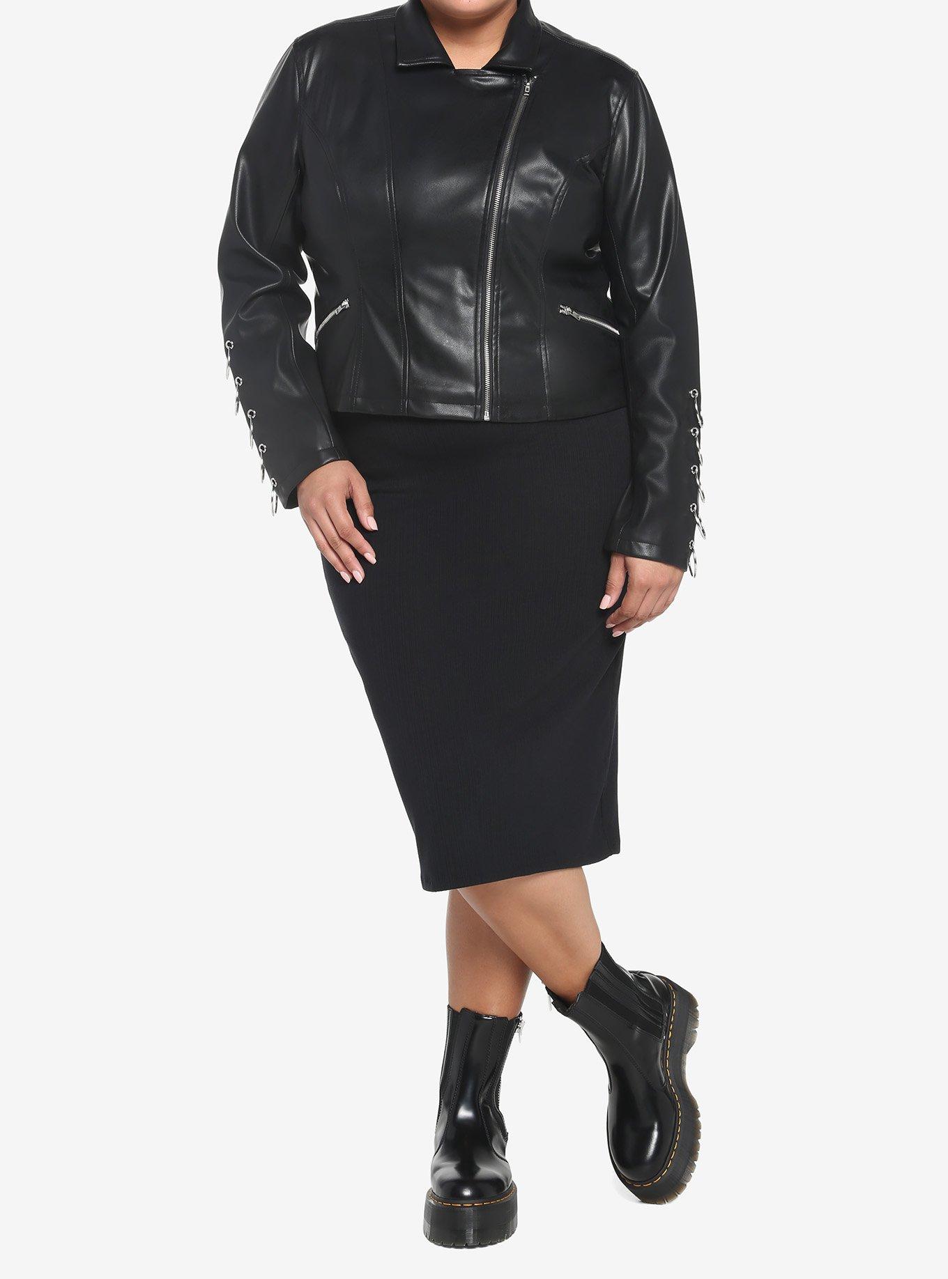 Black & Silver O-Ring Girls Moto Jacket Plus Size, BLACK, alternate