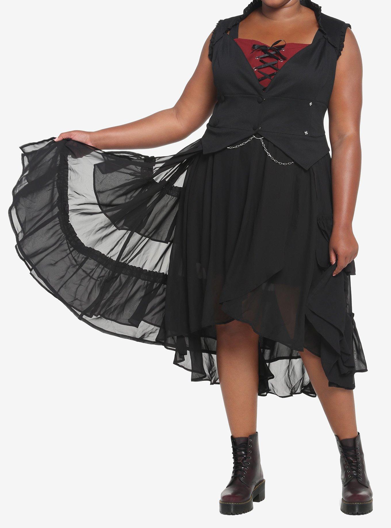 Chiffon Tiered Double-Breasted Hi-Low Girls Vest Plus Size, BLACK, alternate