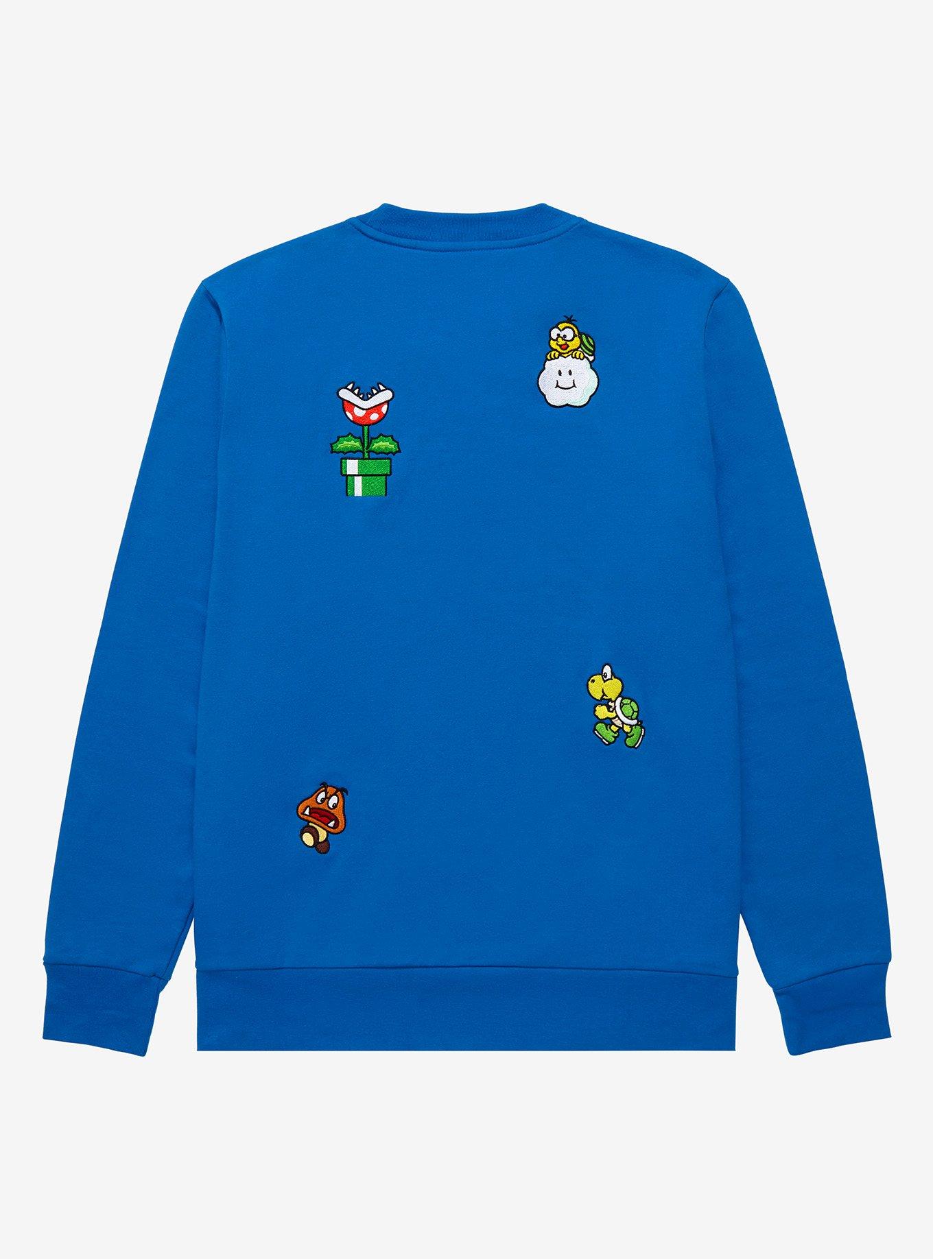 Nintendo Super Mario Bros. Characters Allover Print Crewneck - BoxLunch Exclusive, BLUE, alternate