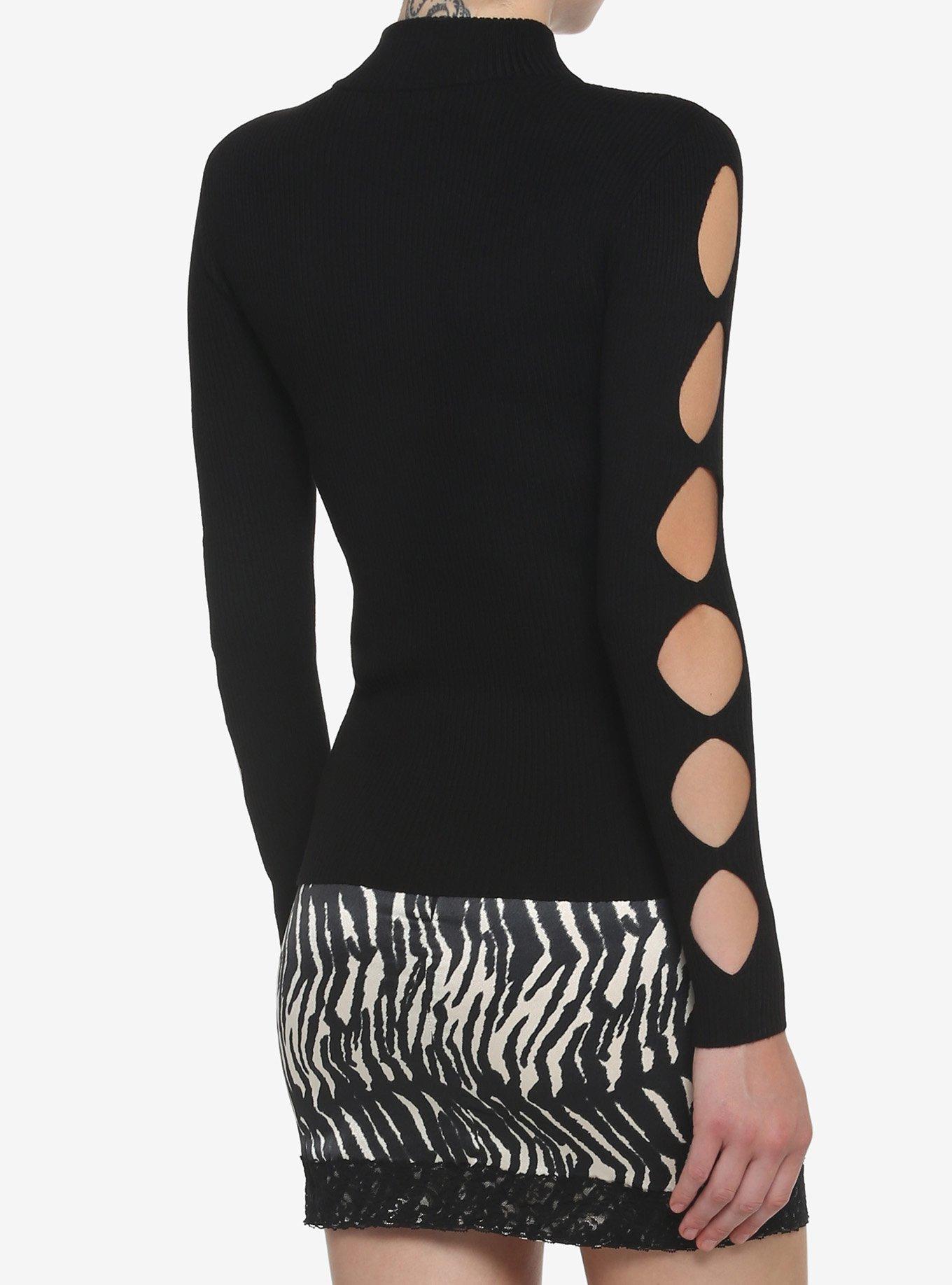 Black Argyle Cutout Girls Long-Sleeve Top, BLACK, alternate