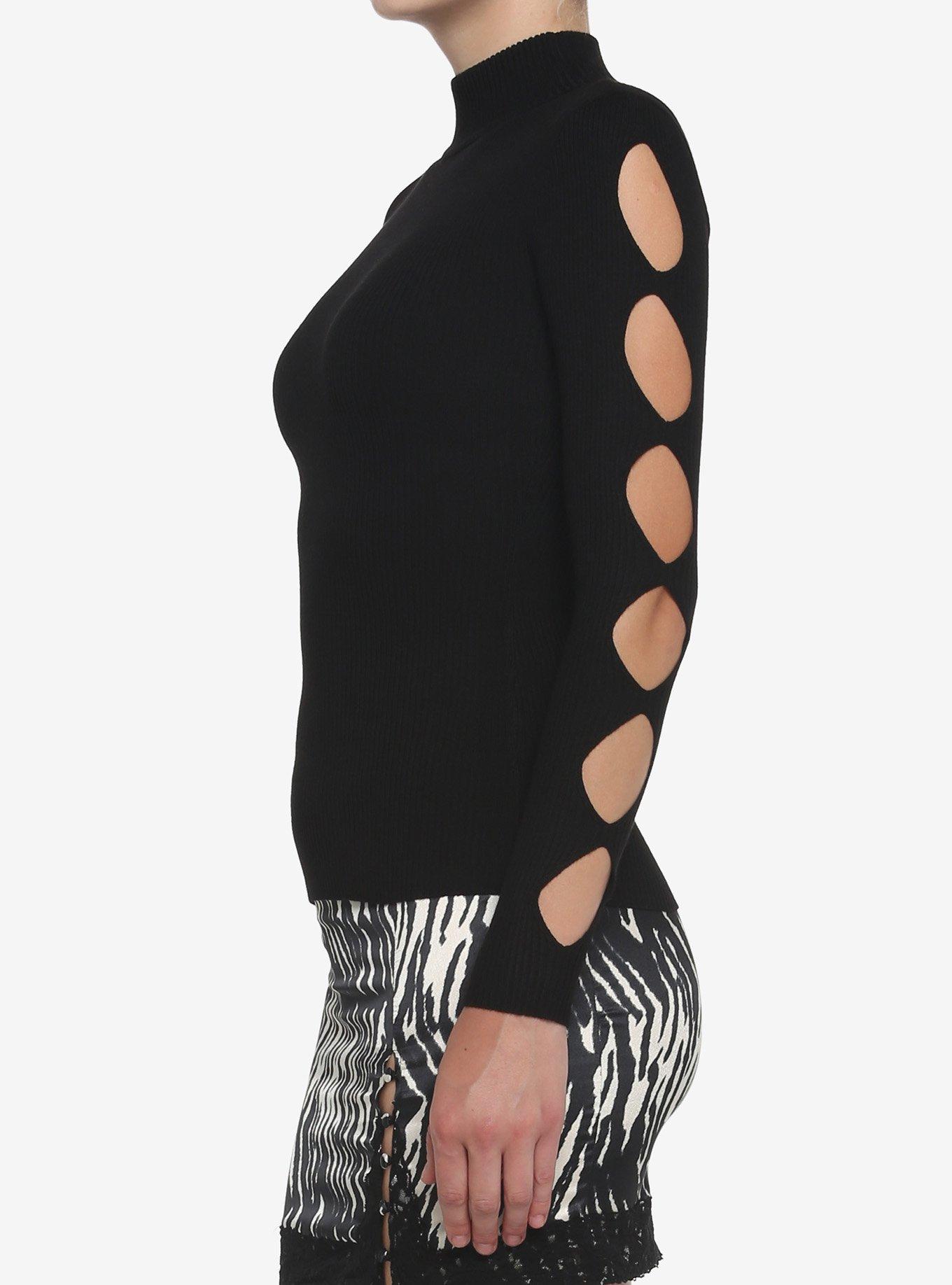 Black Argyle Cutout Girls Long-Sleeve Top, BLACK, alternate