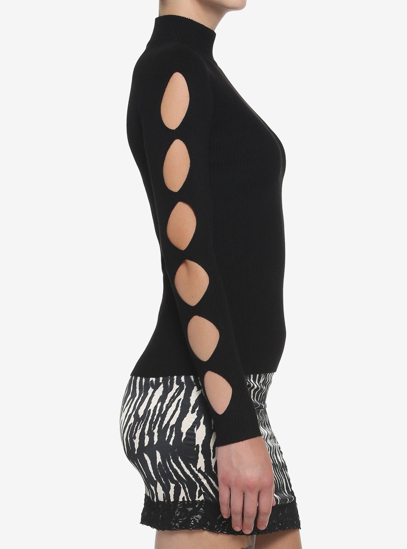 Black Argyle Cutout Girls Long-Sleeve Top, BLACK, alternate