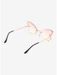 Plus Size Pink Ombre Rhinestone Butterfly Sunglasses, , alternate