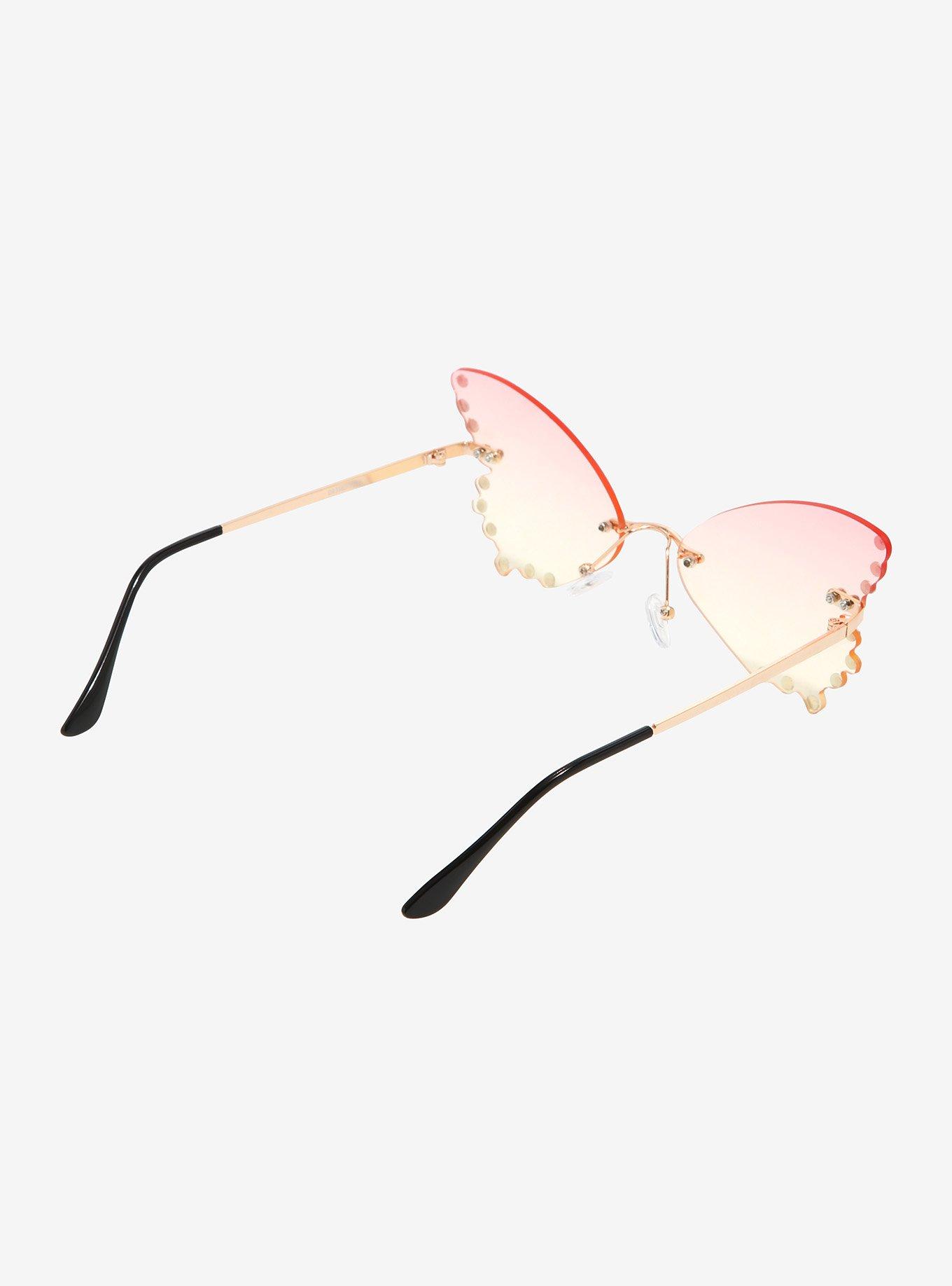 Pink Ombre Rhinestone Butterfly Sunglasses, , alternate