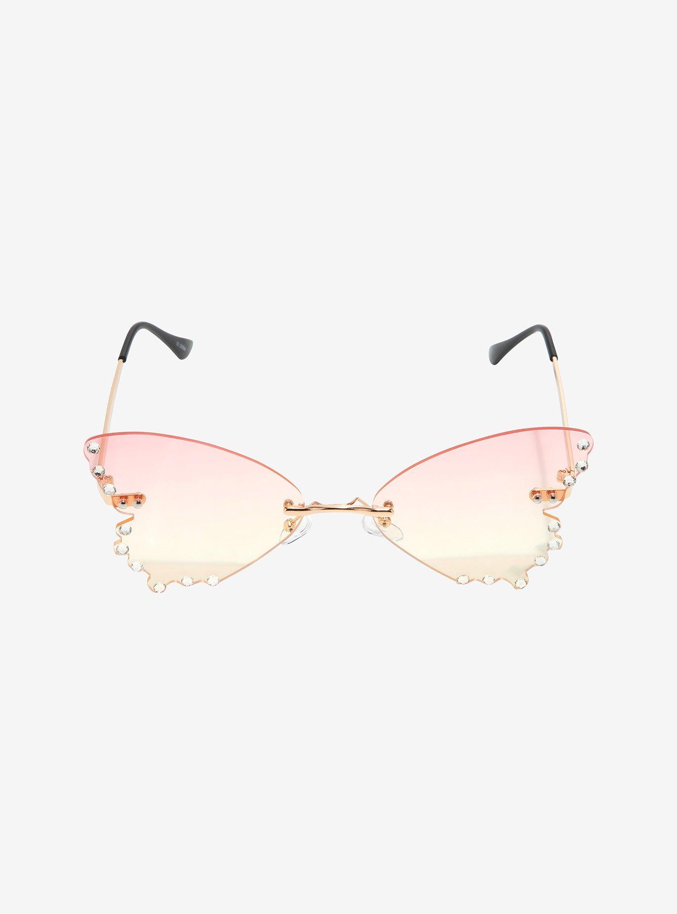 Pink Ombre Rhinestone Butterfly Sunglasses, , alternate