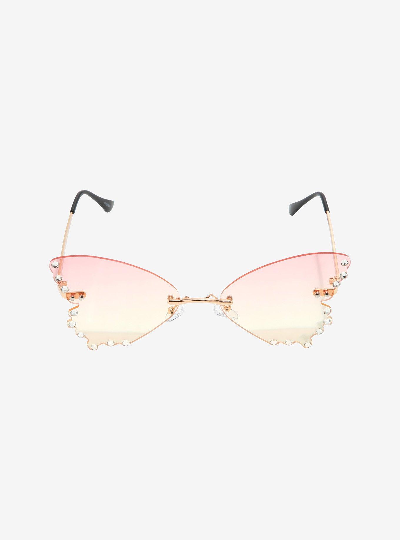 Pink Ombre Rhinestone Butterfly Sunglasses, , alternate