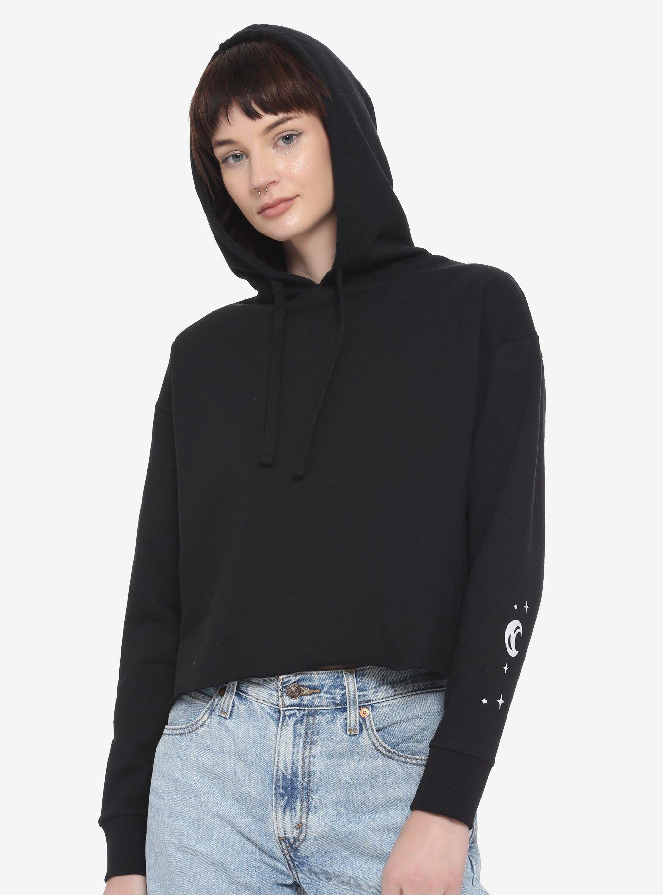 Purple Rose Coffin Girls Crop Hoodie, BLACK, alternate