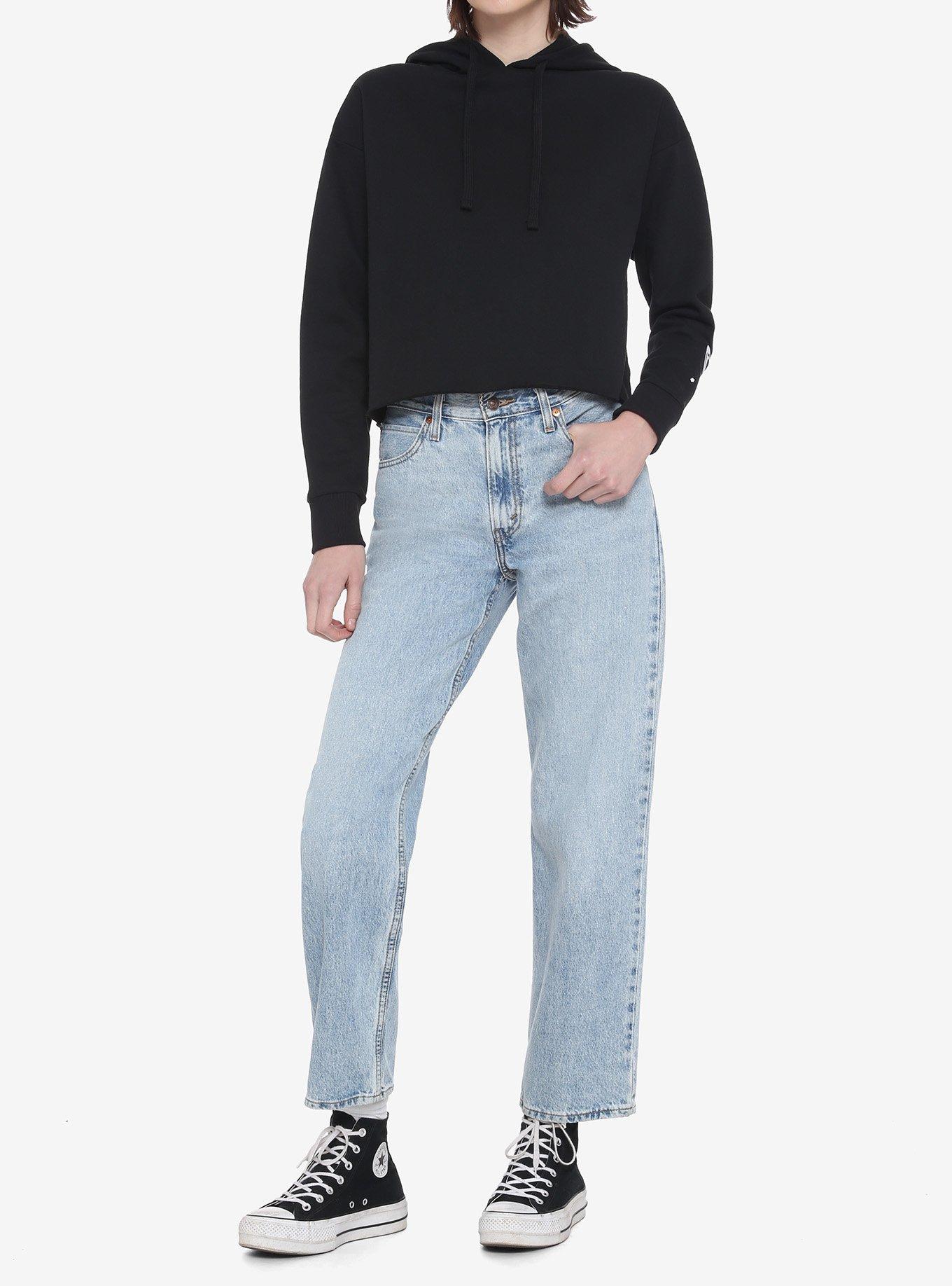 Purple Rose Coffin Girls Crop Hoodie, BLACK, alternate