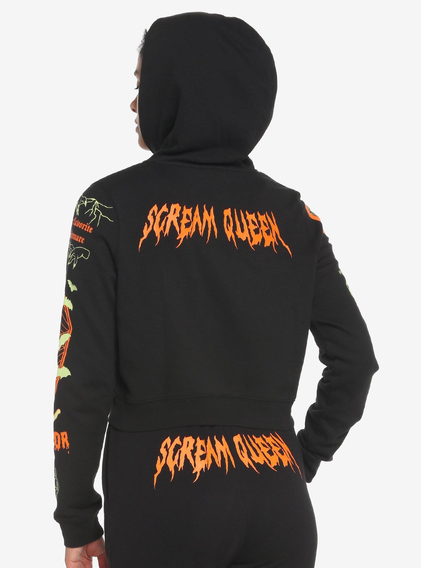 Scream Queen Glow-In-The-Dark Girls Crop Hoodie, BLACK, alternate