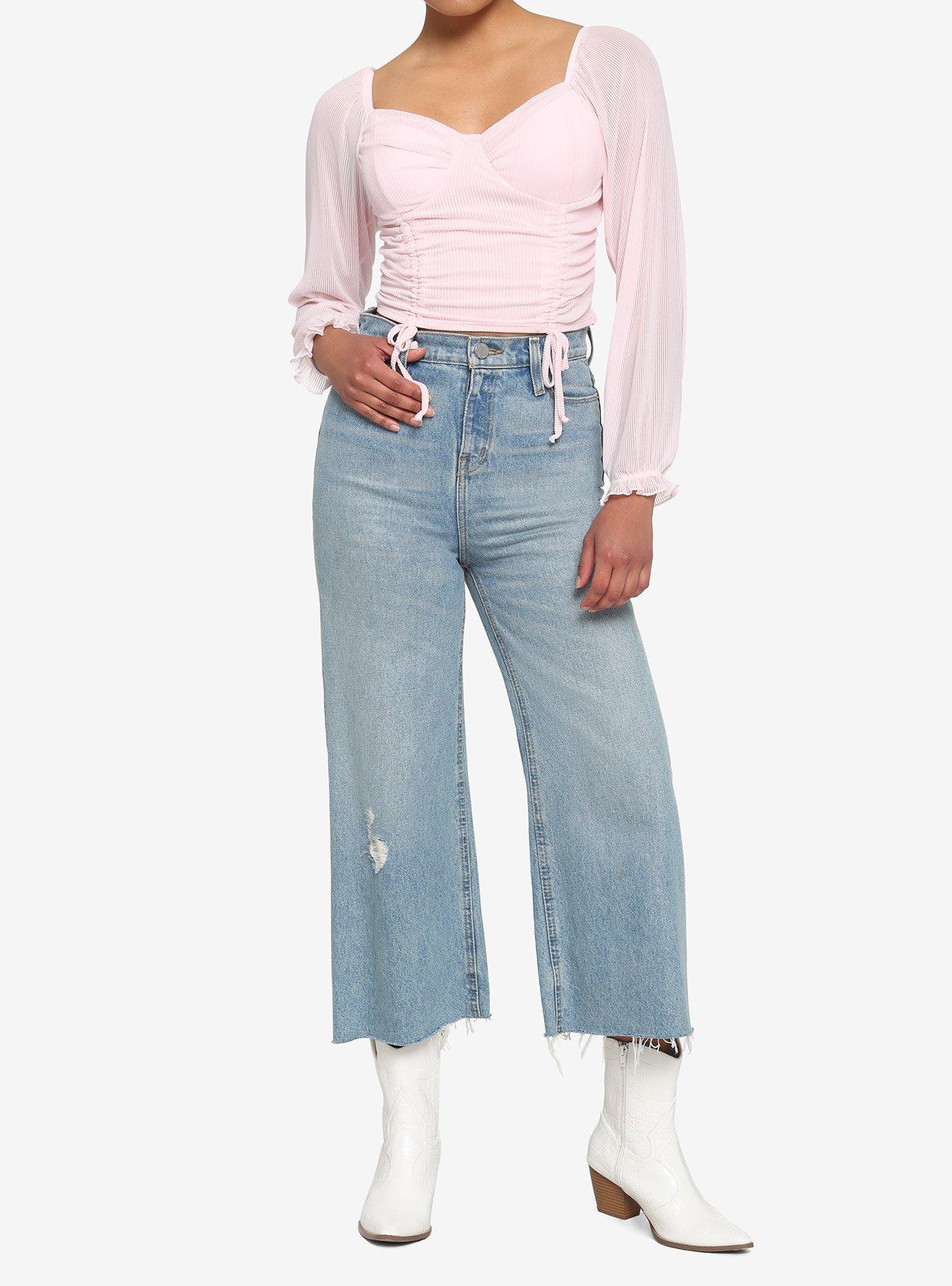 Pink Sheer Girls Crop Peasant Top, PINK, alternate