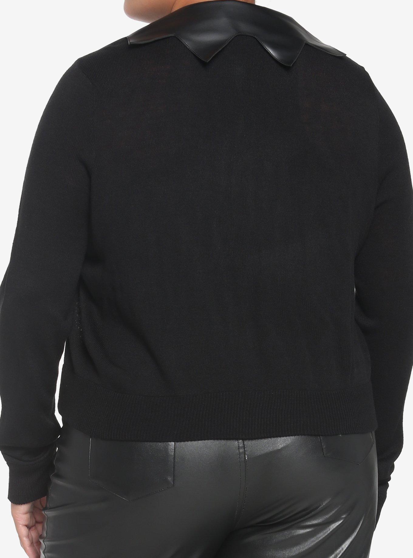 Black Bat Wing Collar Cardigan Plus Size, DEEP BLACK, alternate