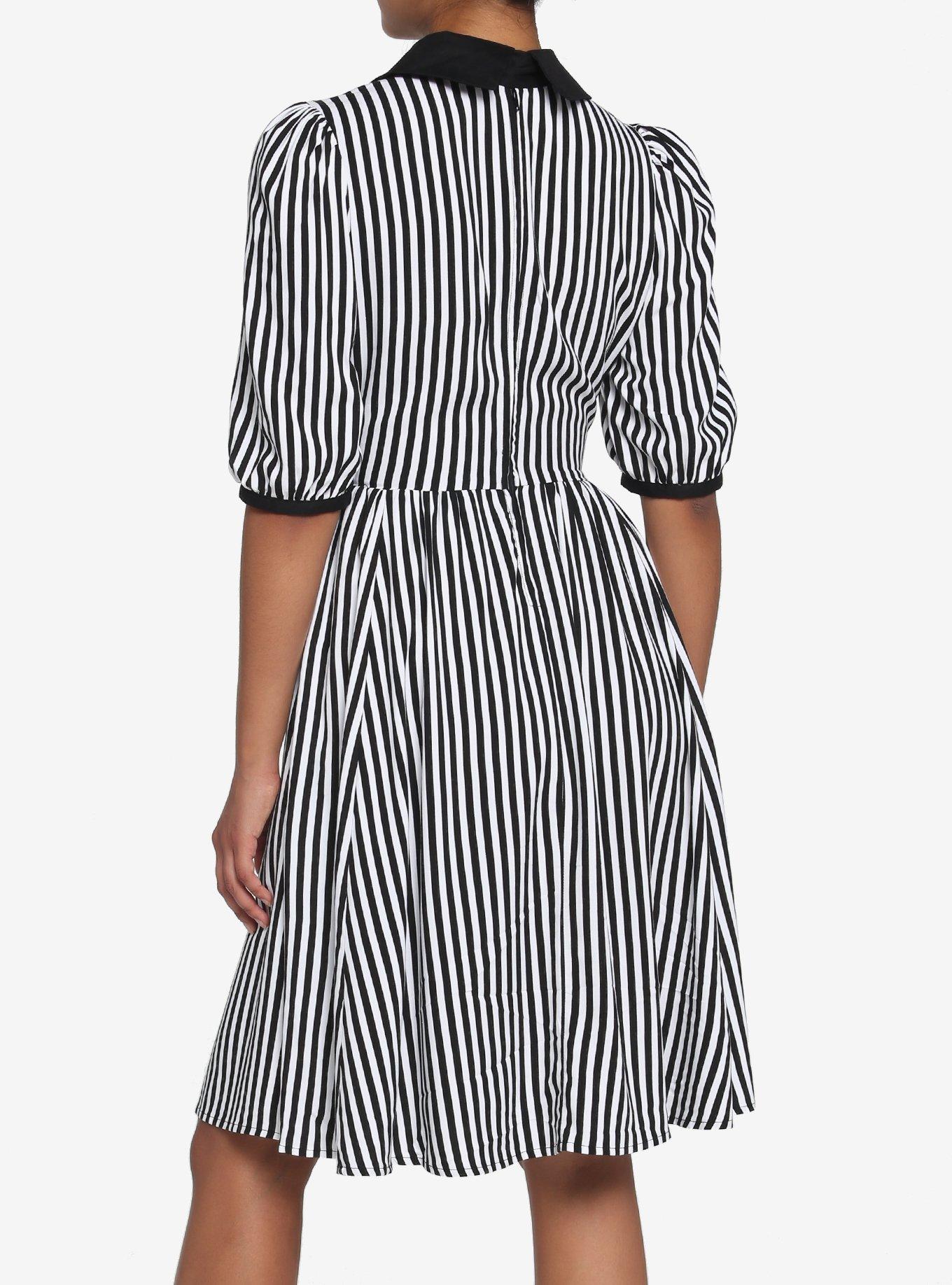 Black & White Stripe Bow Retro Dress, BLACK-WHITE STRIPE, alternate