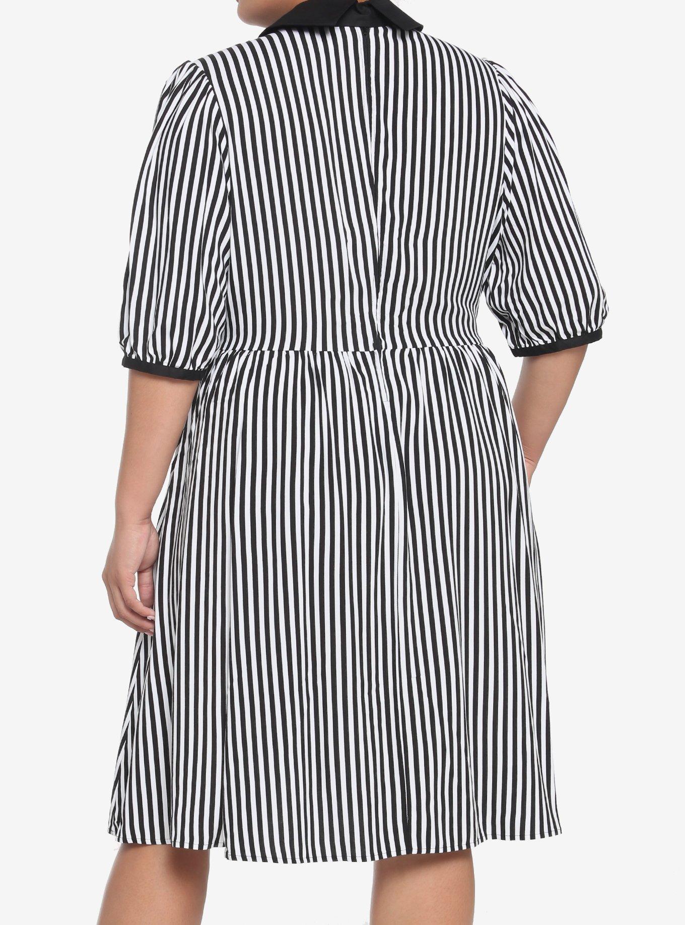 Black & White Stripe Bow Retro Dress Plus Size, BLACK-WHITE STRIPE, alternate
